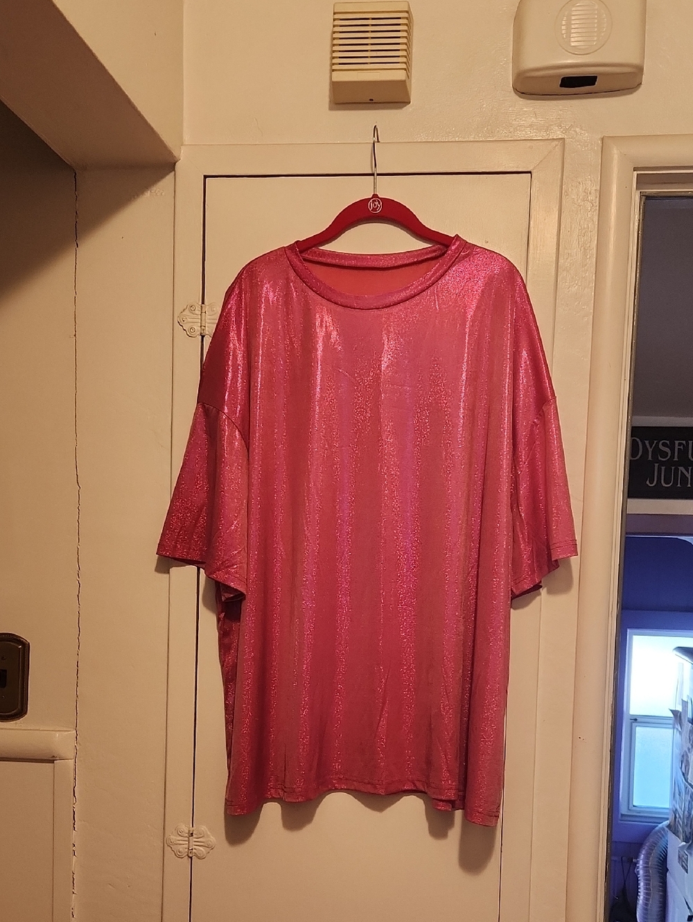 🔥Women’s Holo Shiny Pink Oversized Top